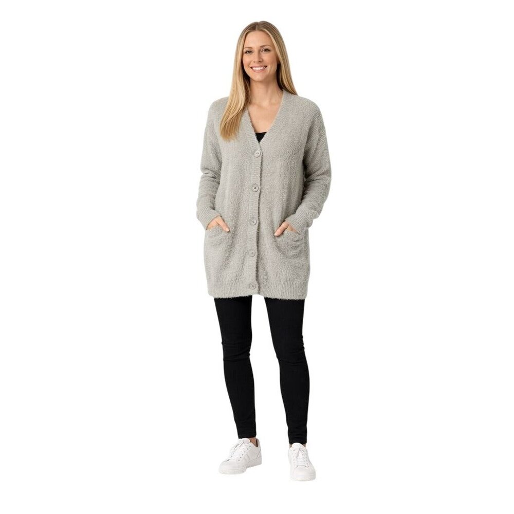 NWT Gibsonlook Medium Soft Gray Button-Front Cardigan Cozy Sweater